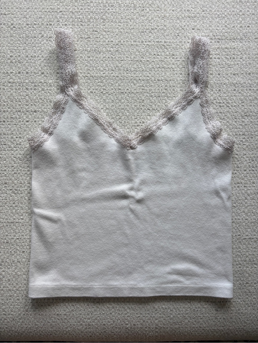 Brandy Melville Lace-Trim V-Neck Cami Tank Top, Off White
